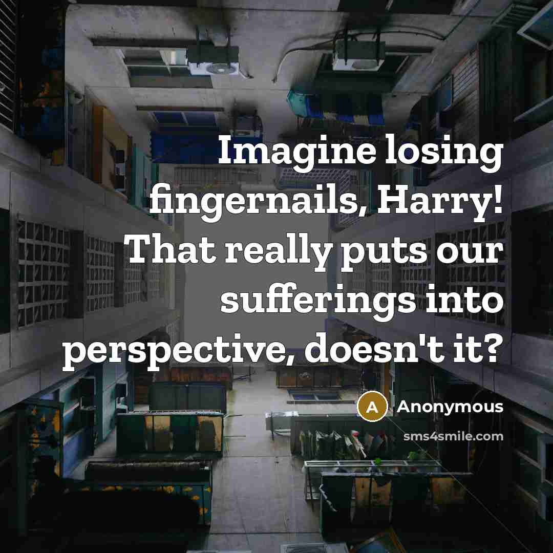 “Imagine losing fingernails, Harry! That really puts our sufferings into perspective, doesn't it?” quote by Anonymous