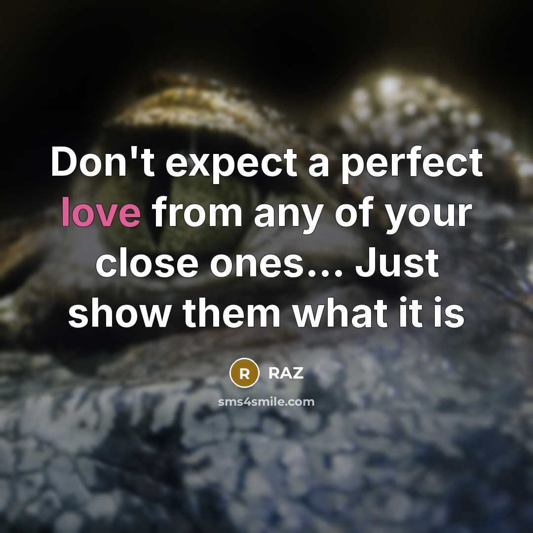 “Don't expect a perfect love from any of your close ones... Just show them what it is” quote by RAZ