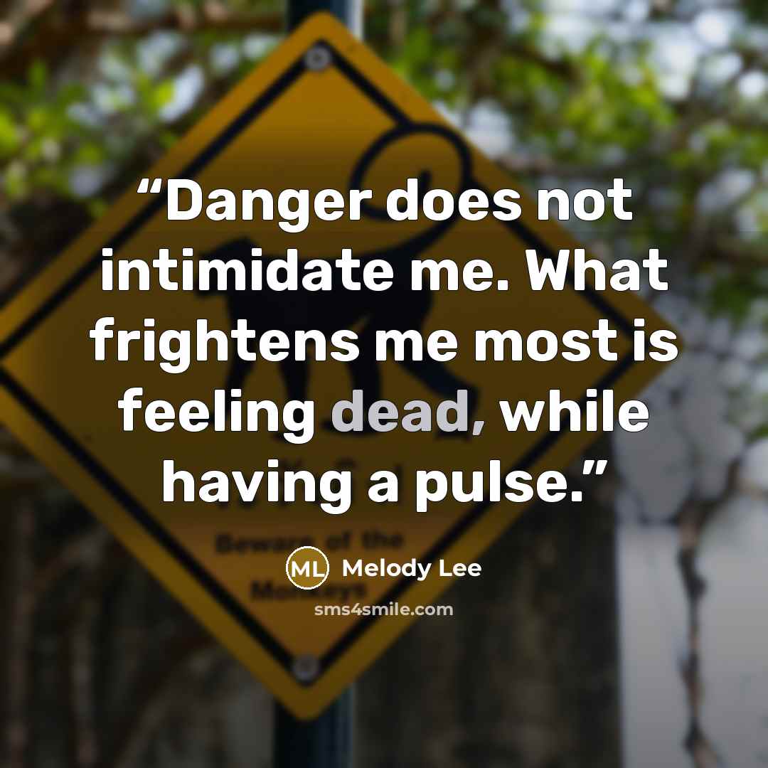 “Danger does not intimidate me. What frightens me most is feeling dead, while having a pulse.” quote by Melody Lee