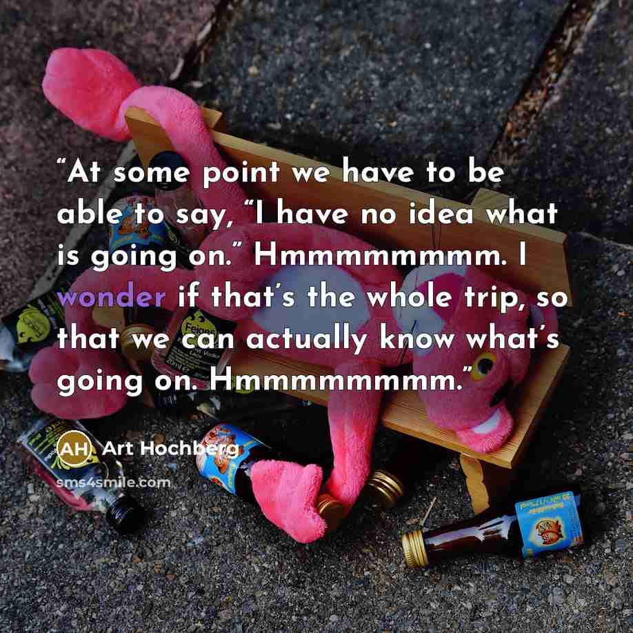 “At some point we have to be able to say, “I have no idea what is going on.” Hmmmmmmmm. I wonder if that’s the whole trip, so that we can actually know what’s going on. Hmmmmmmmm.” quote by Art Hochberg