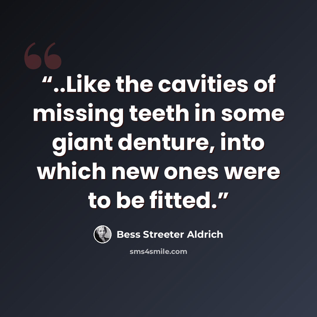 “..Like the cavities of missing teeth in some giant denture, into which new ones were to be fitted.” quote by Bess Streeter Aldrich