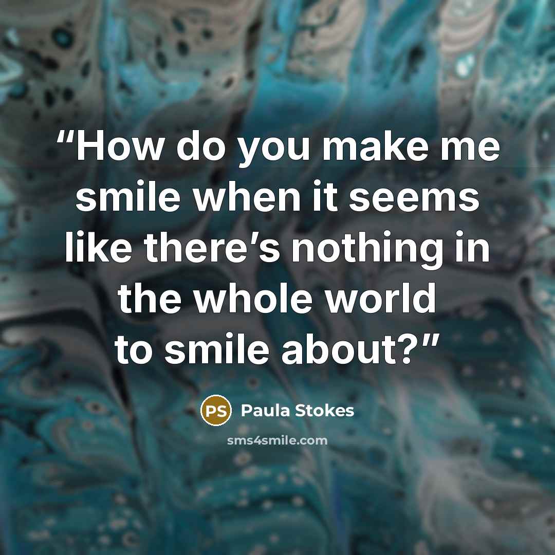 “How do you make me smile when it seems like there’s nothing in the whole world to smile about?” quote by Paula Stokes