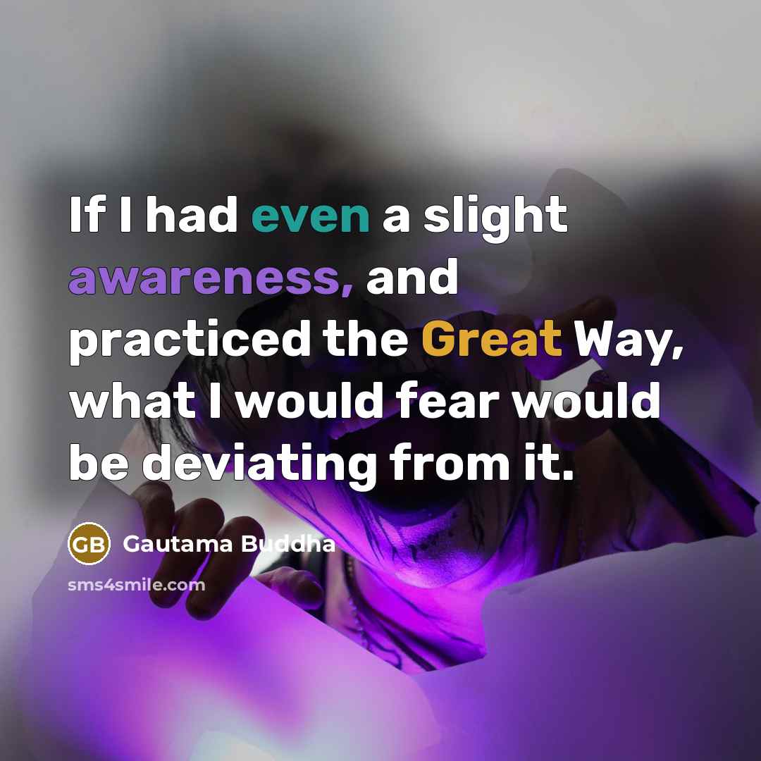 “If I had even a slight awareness, and practiced the Great Way, what I would fear would be deviating from it.” quote by Gautama Buddha