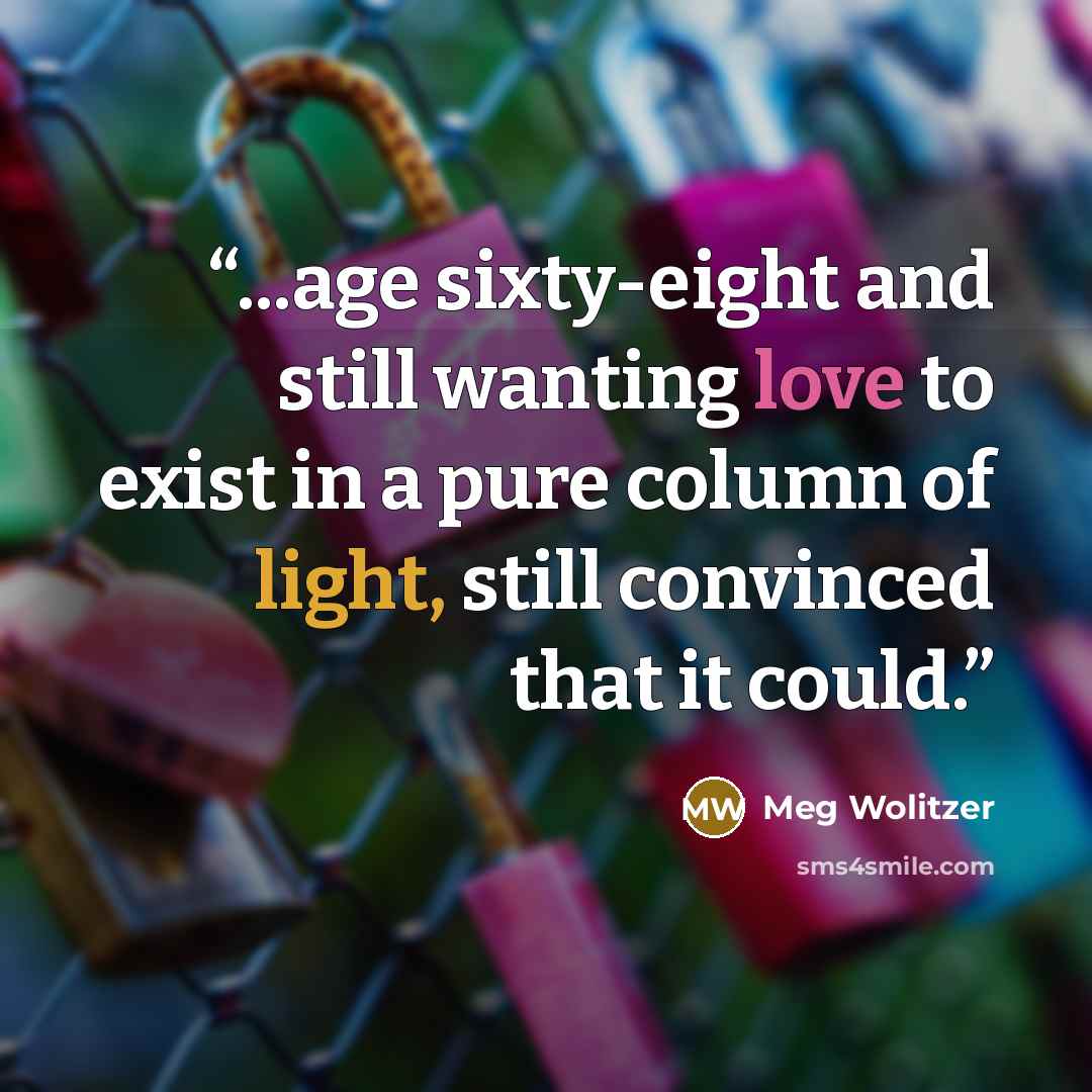 “...age sixty-eight and still wanting love to exist in a pure column of light, still convinced that it could.” quote by Meg Wolitzer
