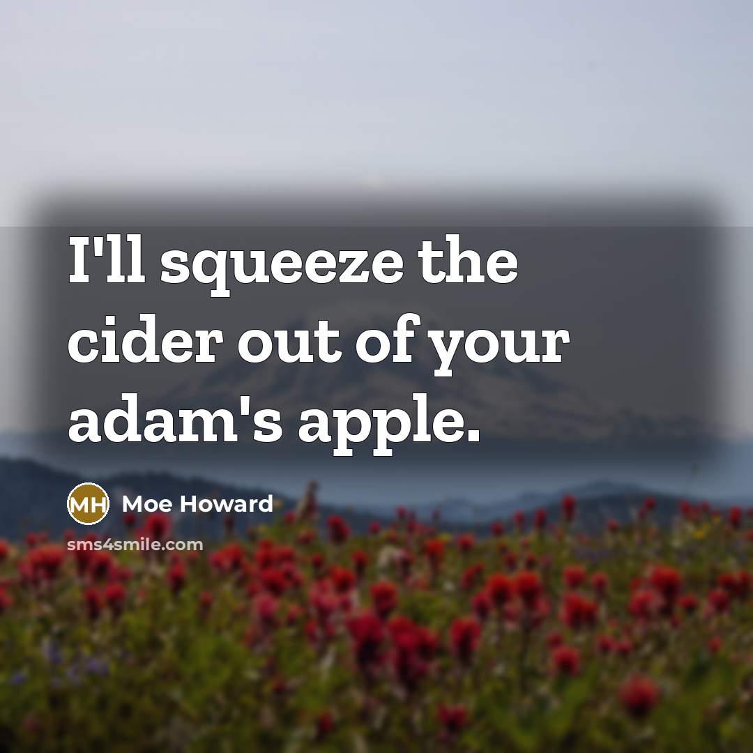 “I'll squeeze the cider out of your adam's apple.” quote by Moe Howard