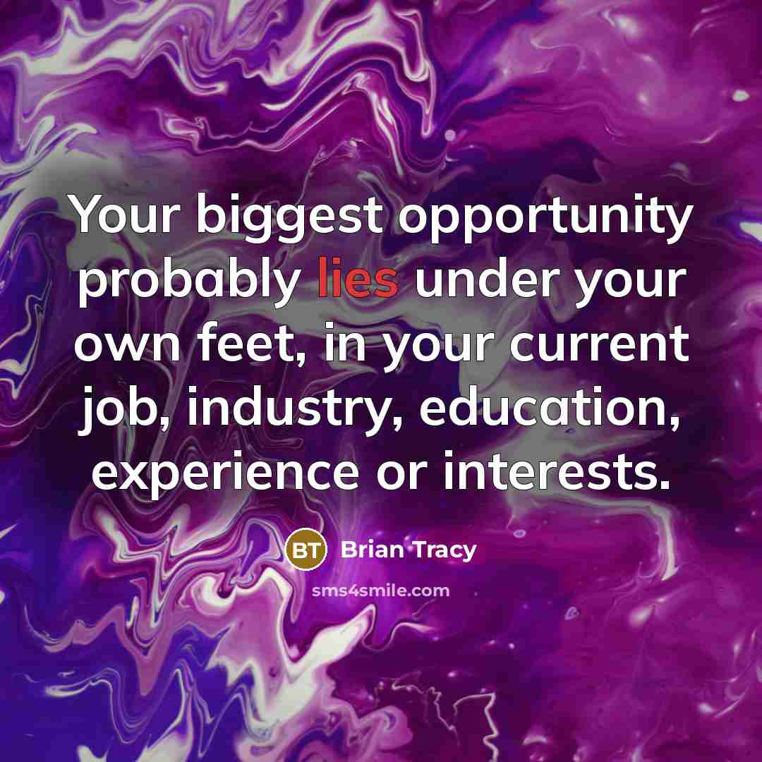 “Your biggest opportunity probably lies under your own feet, in your current job, industry, education, experience or interests.” quote by Brian Tracy