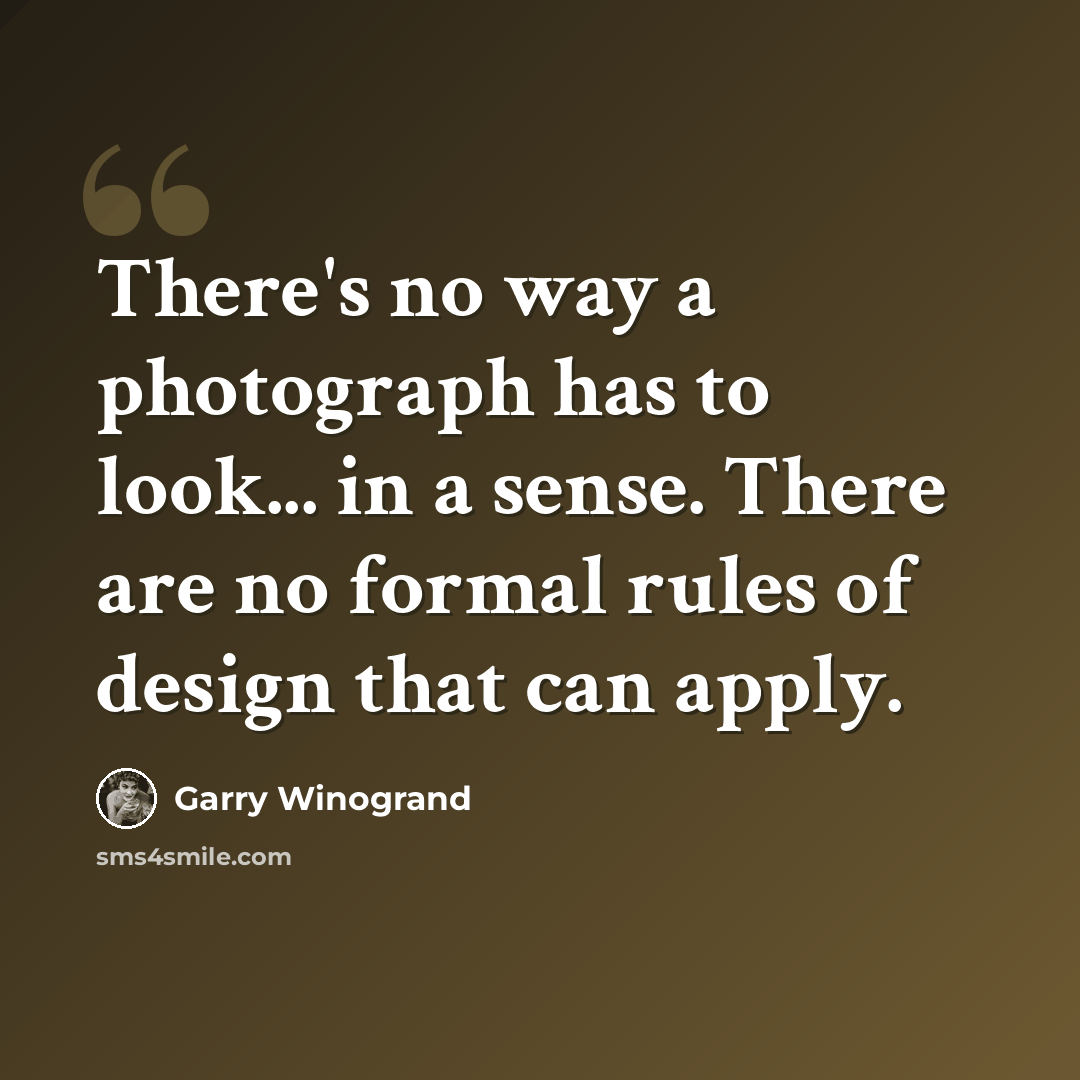 “There's no way a photograph has to look... in a sense. There are no formal rules of design that can apply.” quote by Garry Winogrand