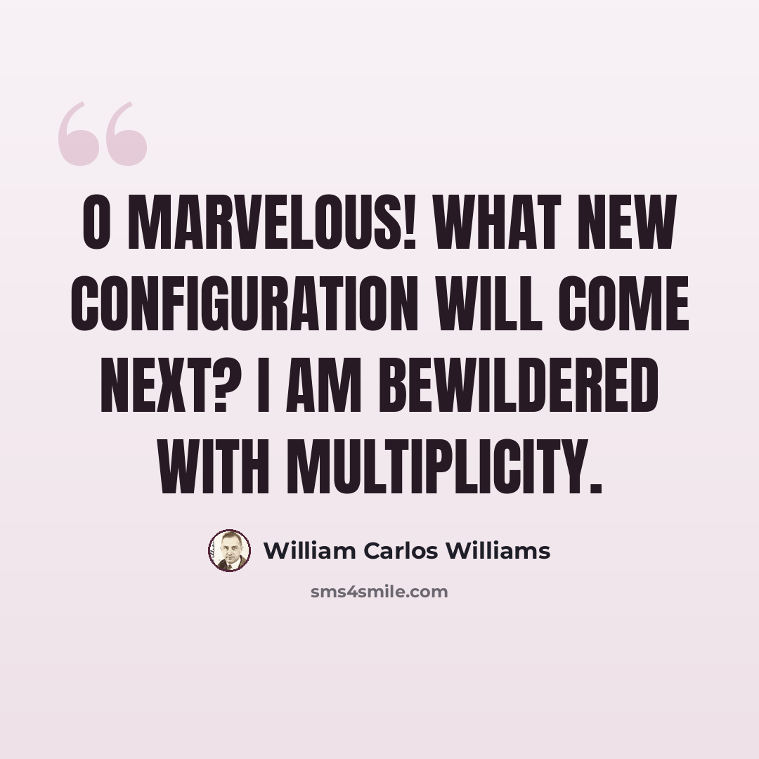 “O Marvelous! What new configuration will come next? I am bewildered with multiplicity.” quote by William Carlos Williams