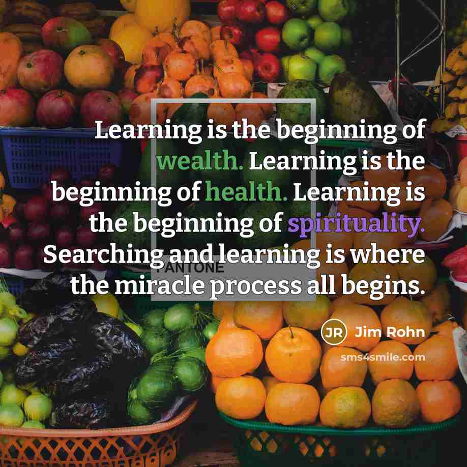 “Learning is the beginning of wealth. Learning is the beginning of health. Learning is the beginning of spirituality. Searching and learning is where the miracle process all begins.” quote by Jim Rohn