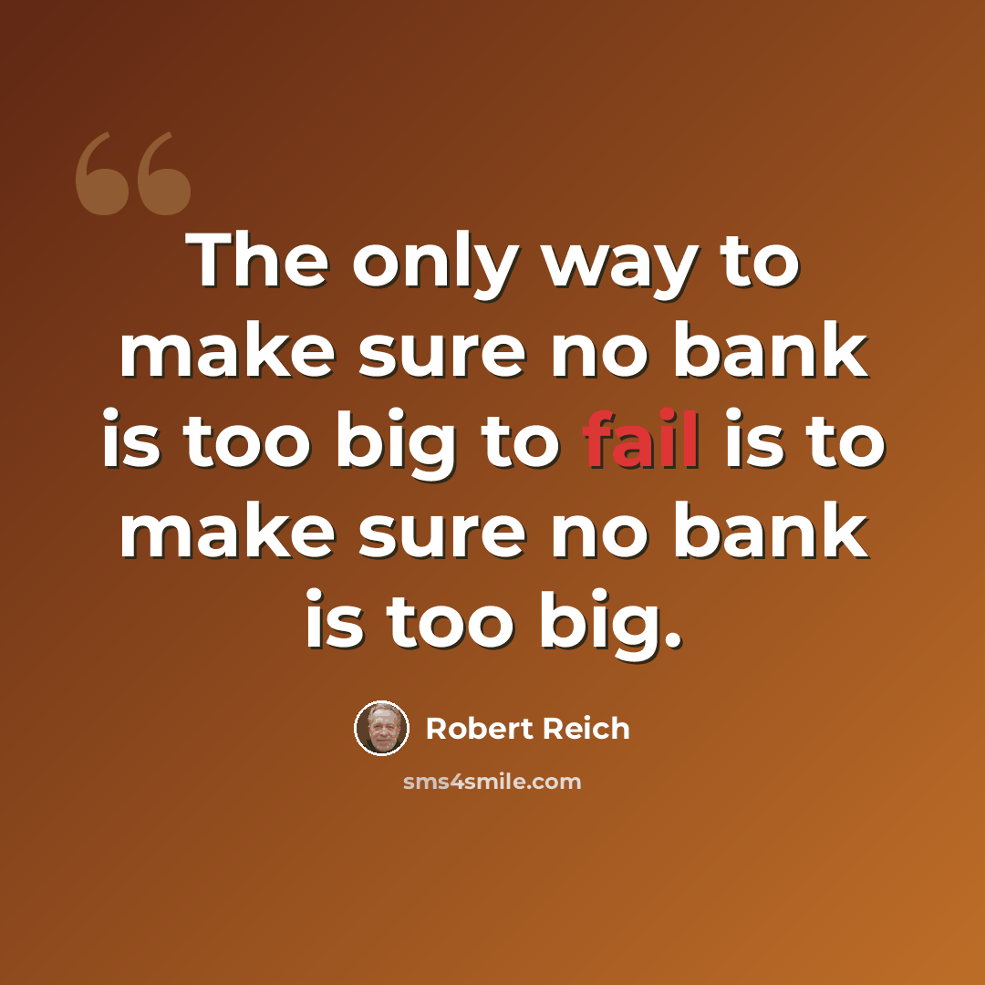“The only way to make sure no bank is too big to fail is to make sure no bank is too big.” quote by Robert Reich