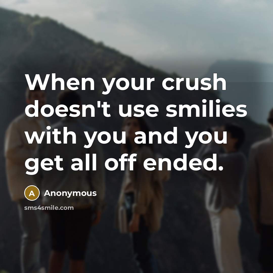 “When your crush doesn't use smilies with you and you get all off ended.” quote by Anonymous