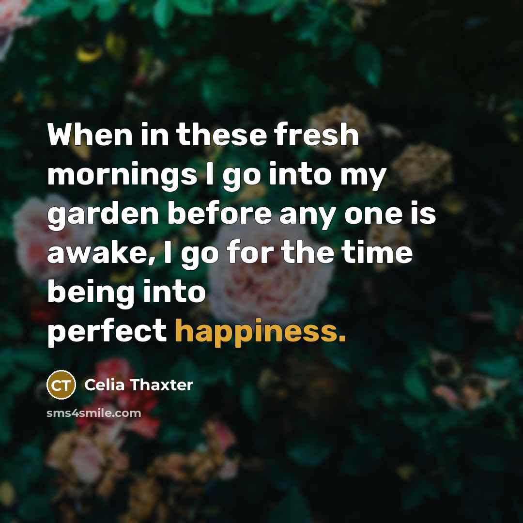 “When in these fresh mornings I go into my garden before any one is awake, I go for the time being into perfect happiness.” quote by Celia Thaxter