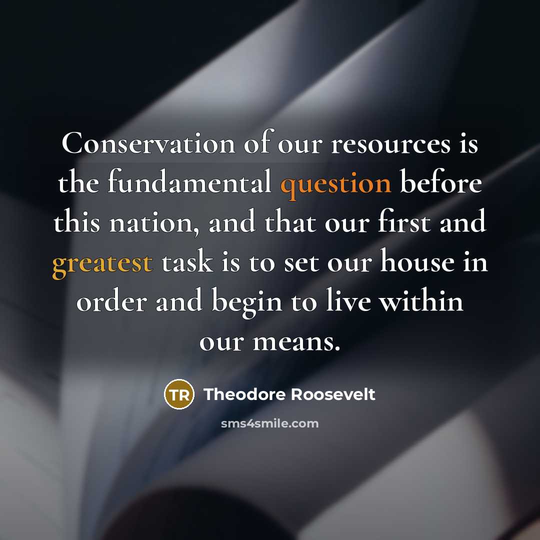 “Conservation of our resources is the fundamental question before this nation, and that our first and greatest task is to set our house in order and begin to live within our means.” quote by Theodore Roosevelt
