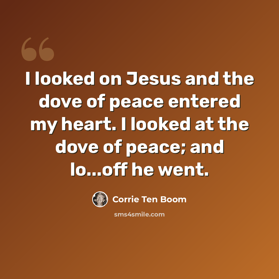 “I looked on Jesus and the dove of peace entered my heart. I looked at the dove of peace; and lo...off he went.” quote by Corrie Ten Boom