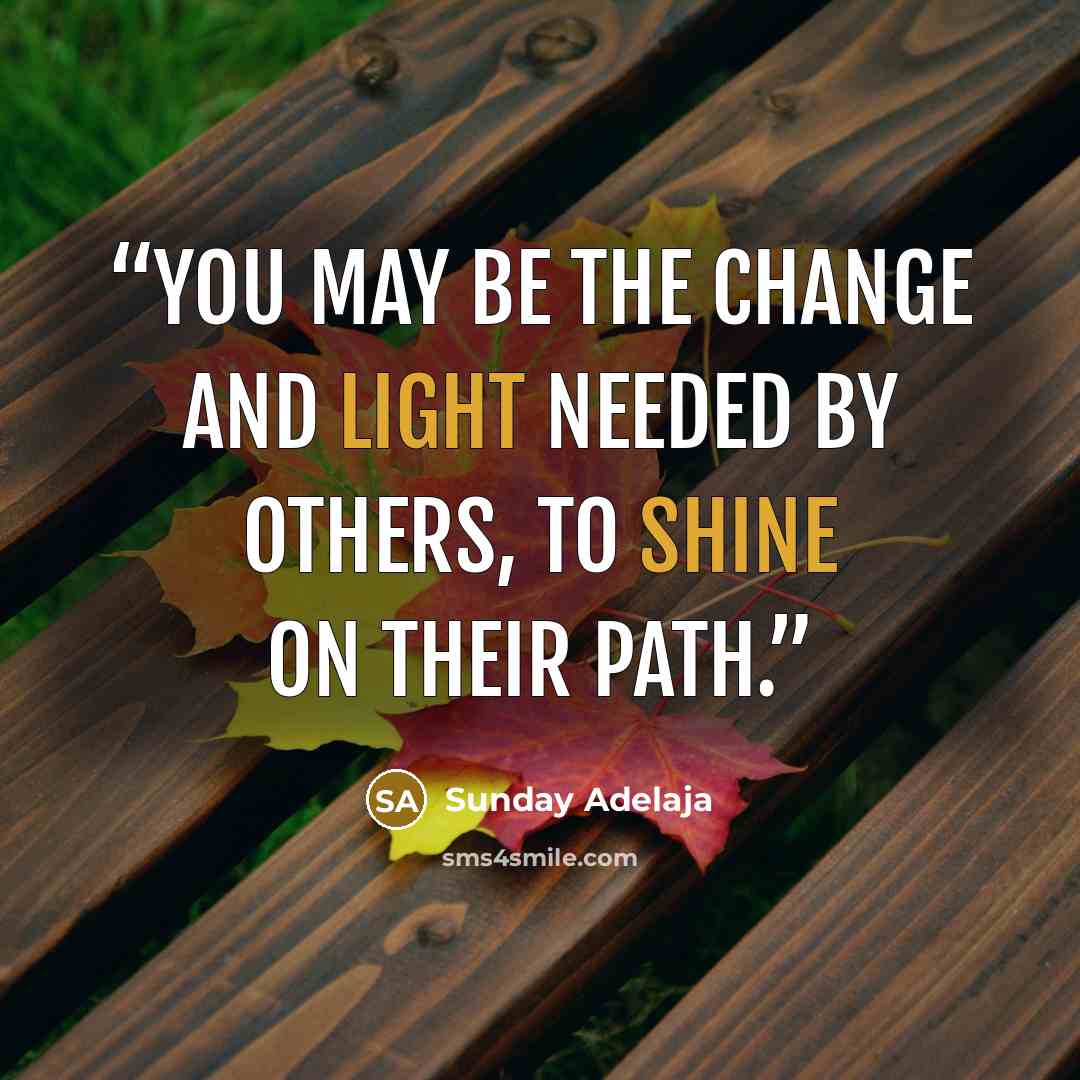 “You may be the change and light needed by others, to shine on their path.” quote by Sunday Adelaja