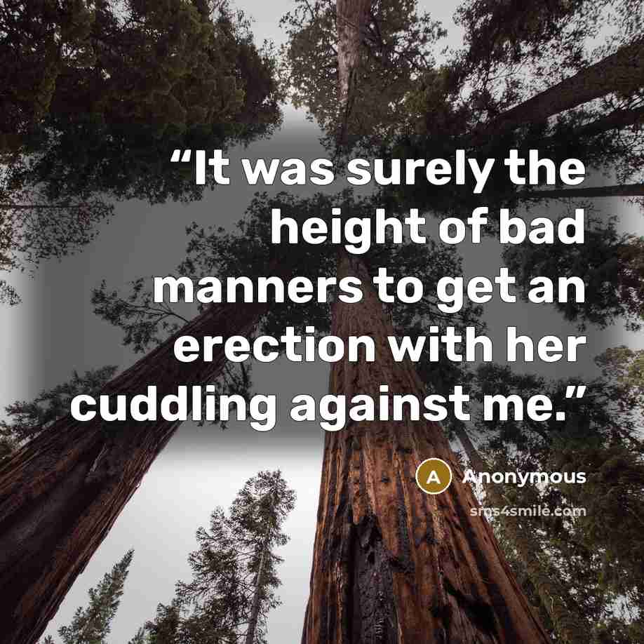 “It was surely the height of bad manners to get an erection with her cuddling against me.” quote by Anonymous