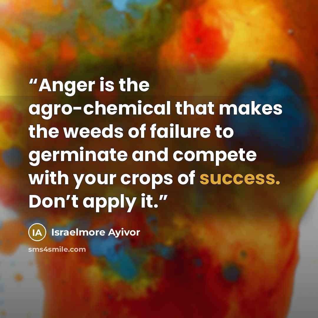 “Anger is the agro-chemical that makes the weeds of failure to germinate and compete with your crops of success. Don’t apply it.” quote by Israelmore Ayivor
