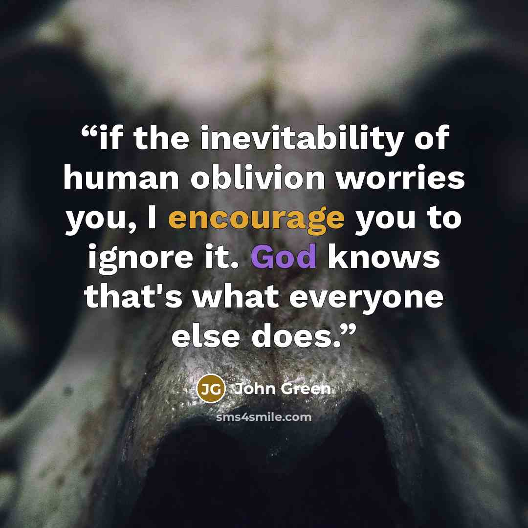“if the inevitability of human oblivion worries you, I encourage you to ignore it. God knows that's what everyone else does.” quote by John Green