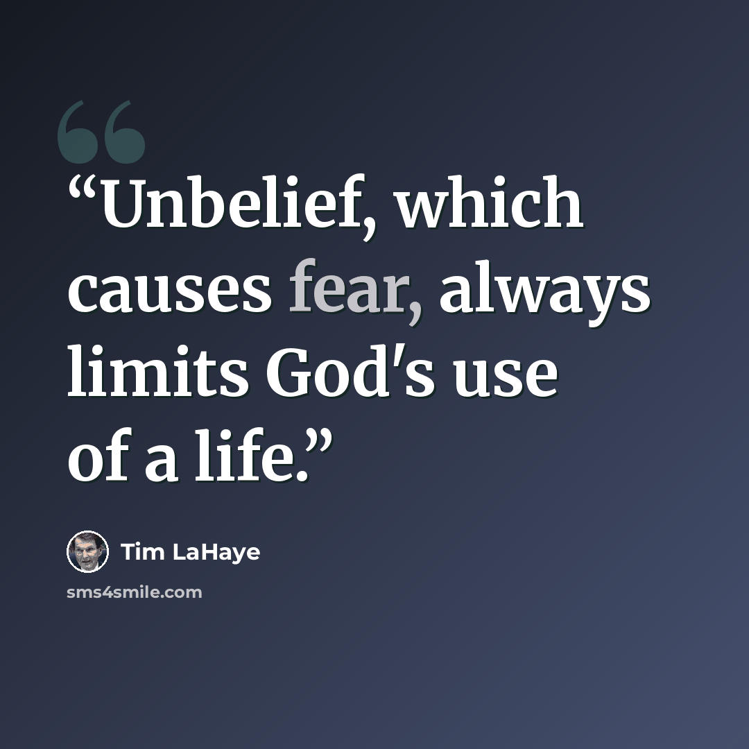 “Unbelief, which causes fear, always limits God's use of a life.” quote by Tim LaHaye