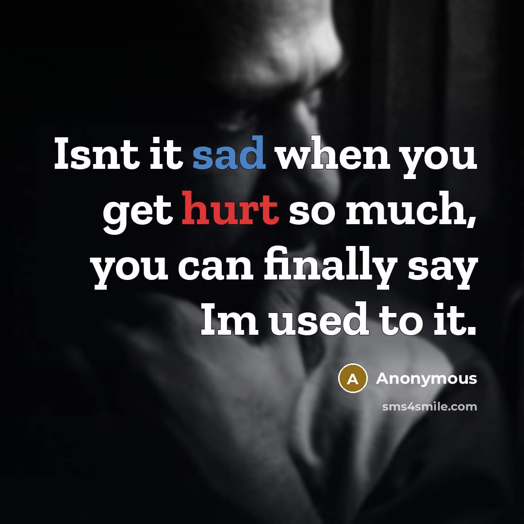 “Isnt it sad when you get hurt so much, you can finally say Im used to it.” quote by Anonymous