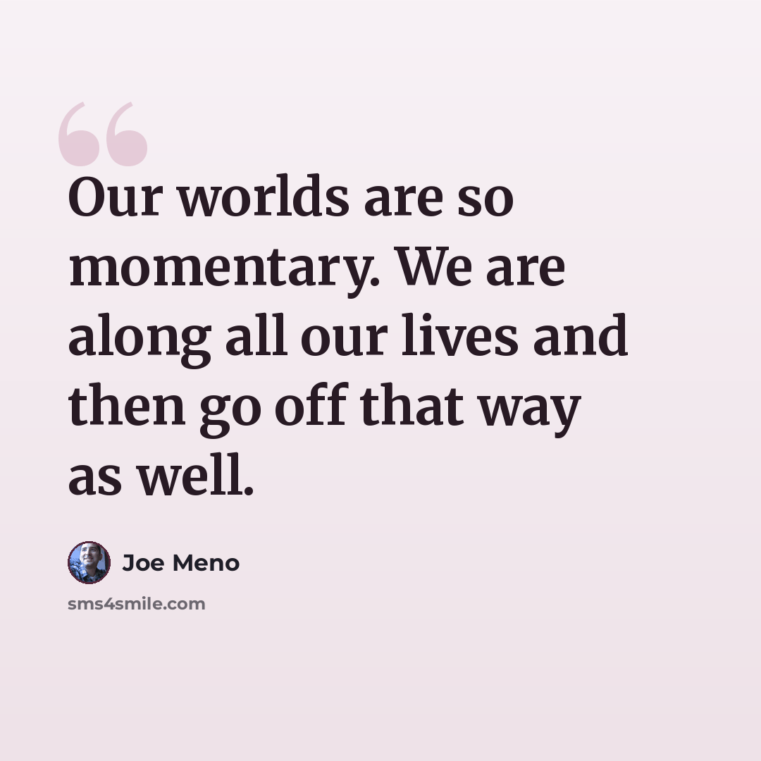“Our worlds are so momentary. We are along all our lives and then go off that way as well.” quote by Joe Meno