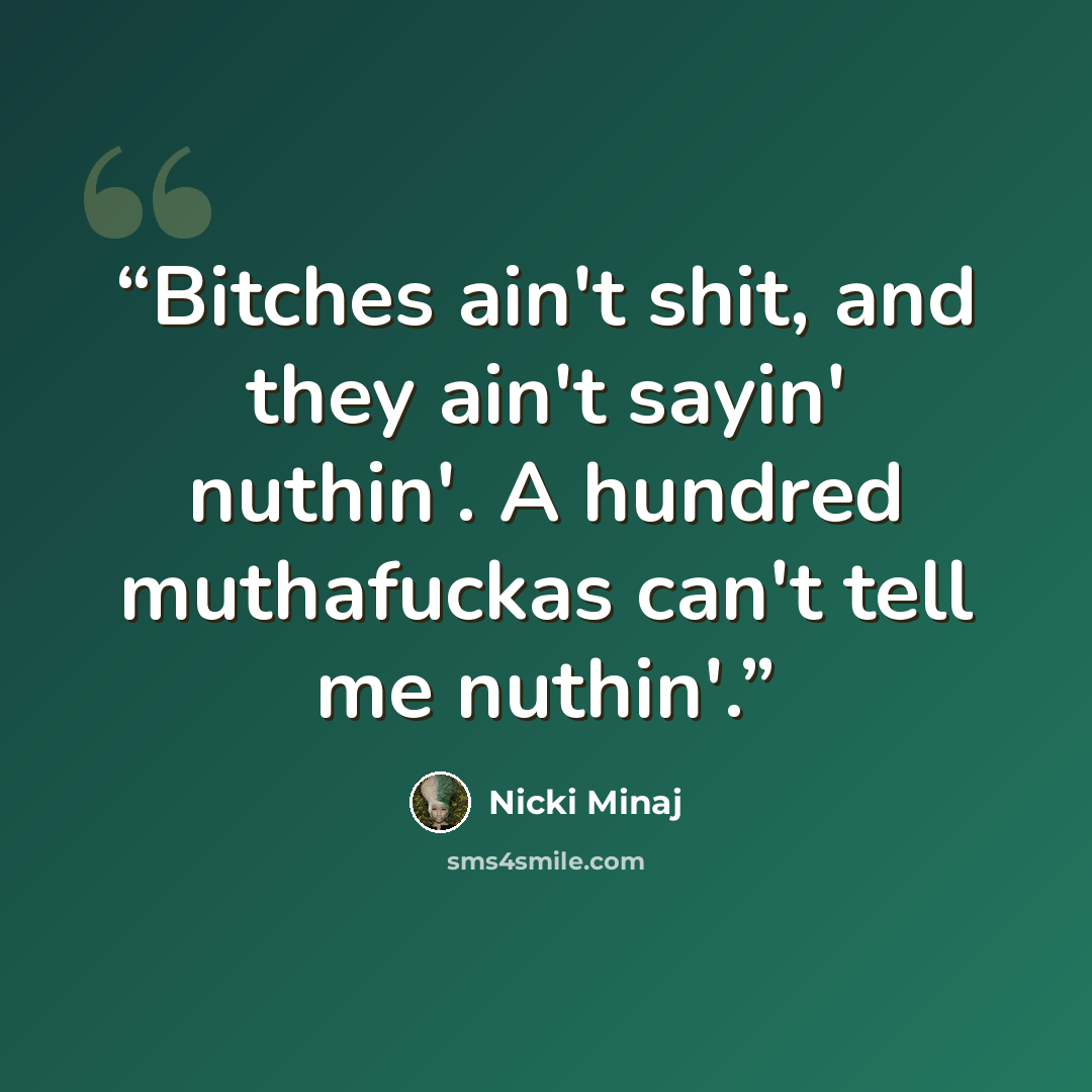“Bitches ain't shit, and they ain't sayin' nuthin'. A hundred muthafuckas can't tell me nuthin'.” quote by Nicki Minaj