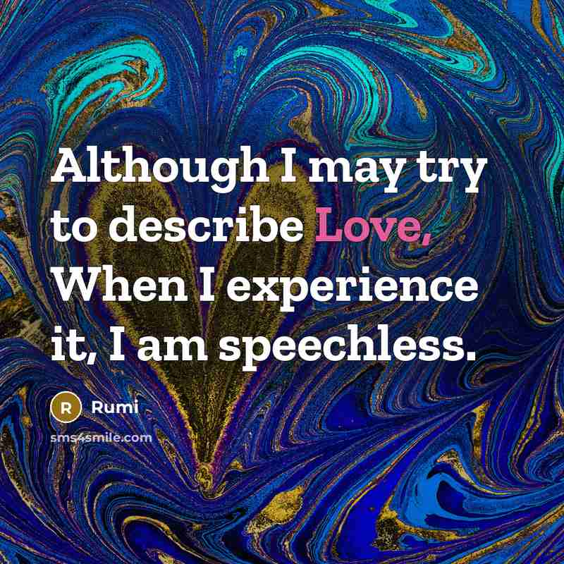 “Although I may try to describe Love, When I experience it, I am speechless.” quote by Rumi