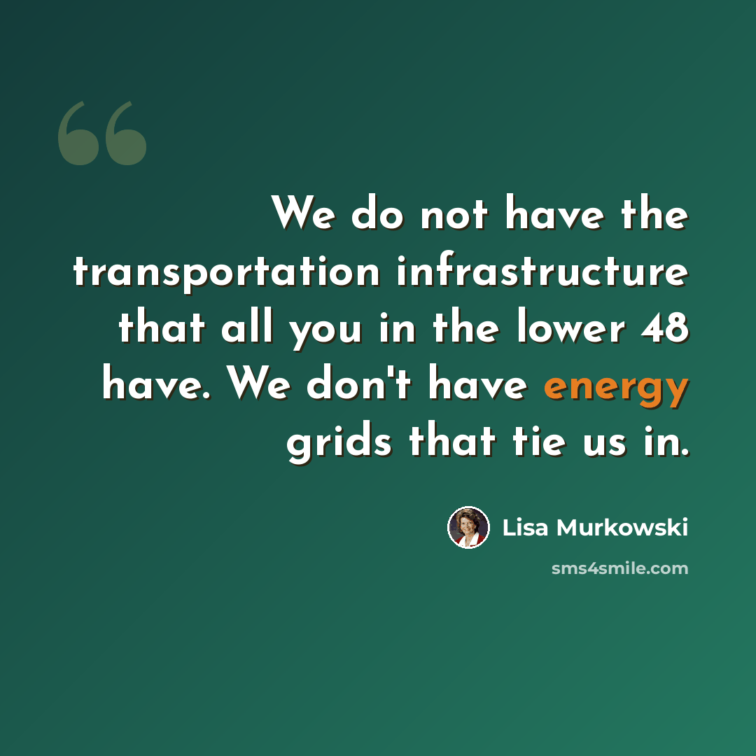 “We do not have the transportation infrastructure that all you in the lower 48 have. We don't have energy grids that tie us in.” quote by Lisa Murkowski