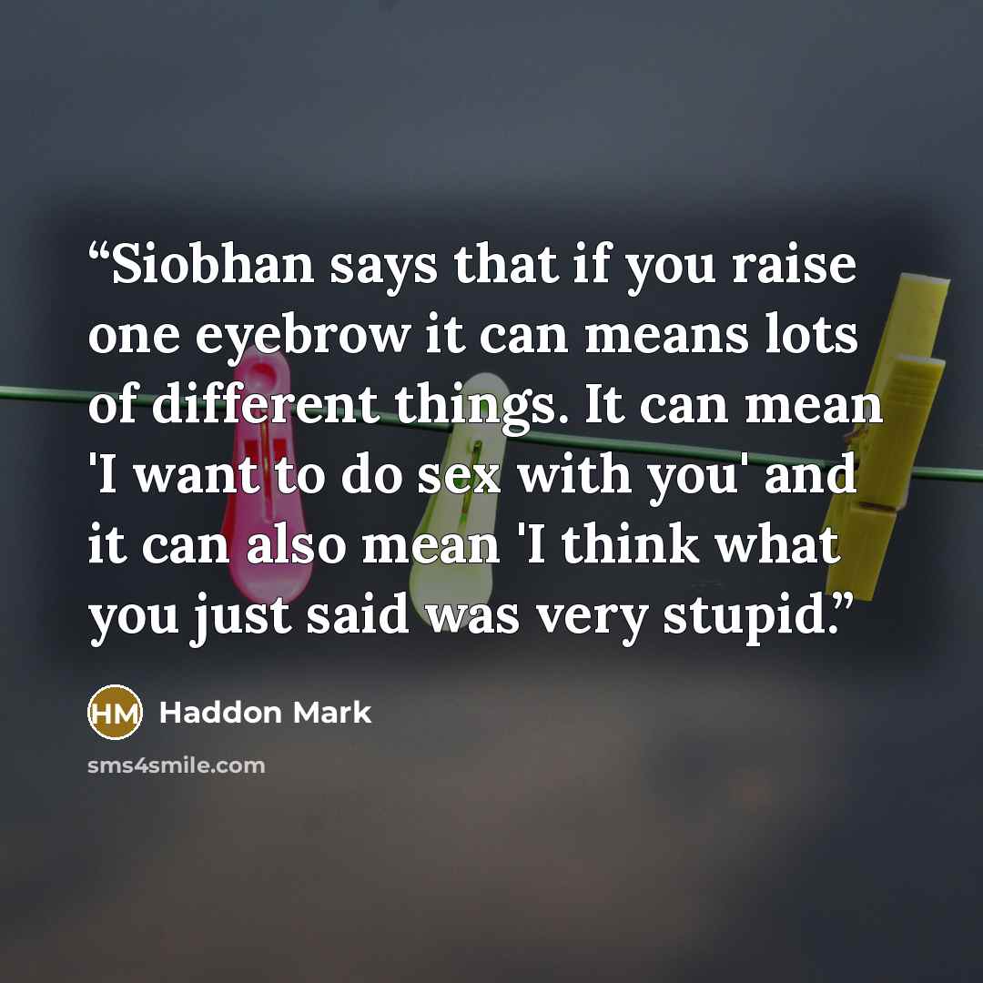“Siobhan says that if you raise one eyebrow it can means lots of different things. It can mean 'I want to do sex with you' and it can also mean 'I think what you just said was very stupid.” quote by Haddon Mark