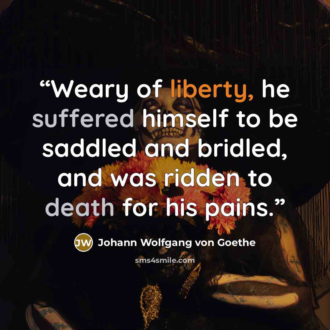 “Weary of liberty, he suffered himself to be saddled and bridled, and was ridden to death for his pains.” quote by Johann Wolfgang von Goethe