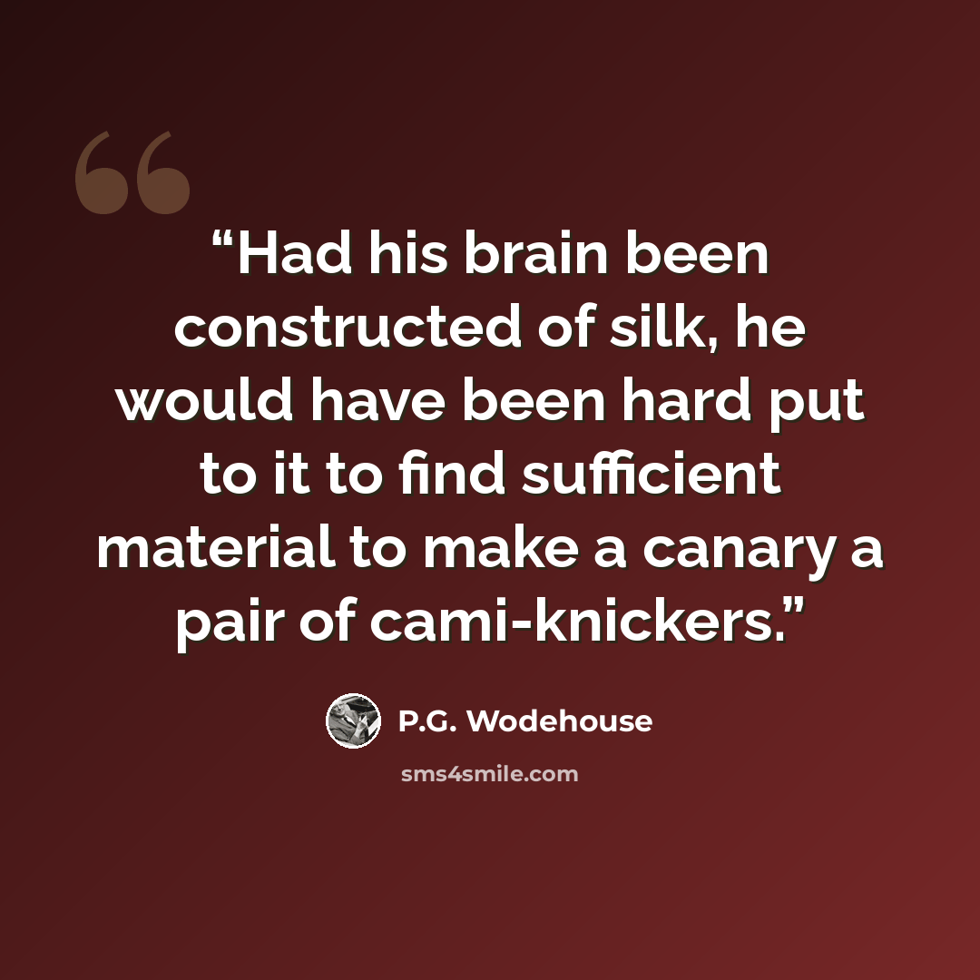 “Had his brain been constructed of silk, he would have been hard put to it to find sufficient material to make a canary a pair of cami-knickers.” quote by P.G. Wodehouse