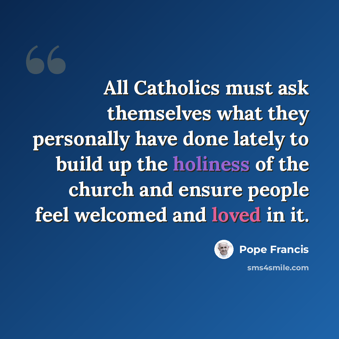 “All Catholics must ask themselves what they personally have done lately to build up the holiness of the church and ensure people feel welcomed and loved in it.” quote by Pope Francis