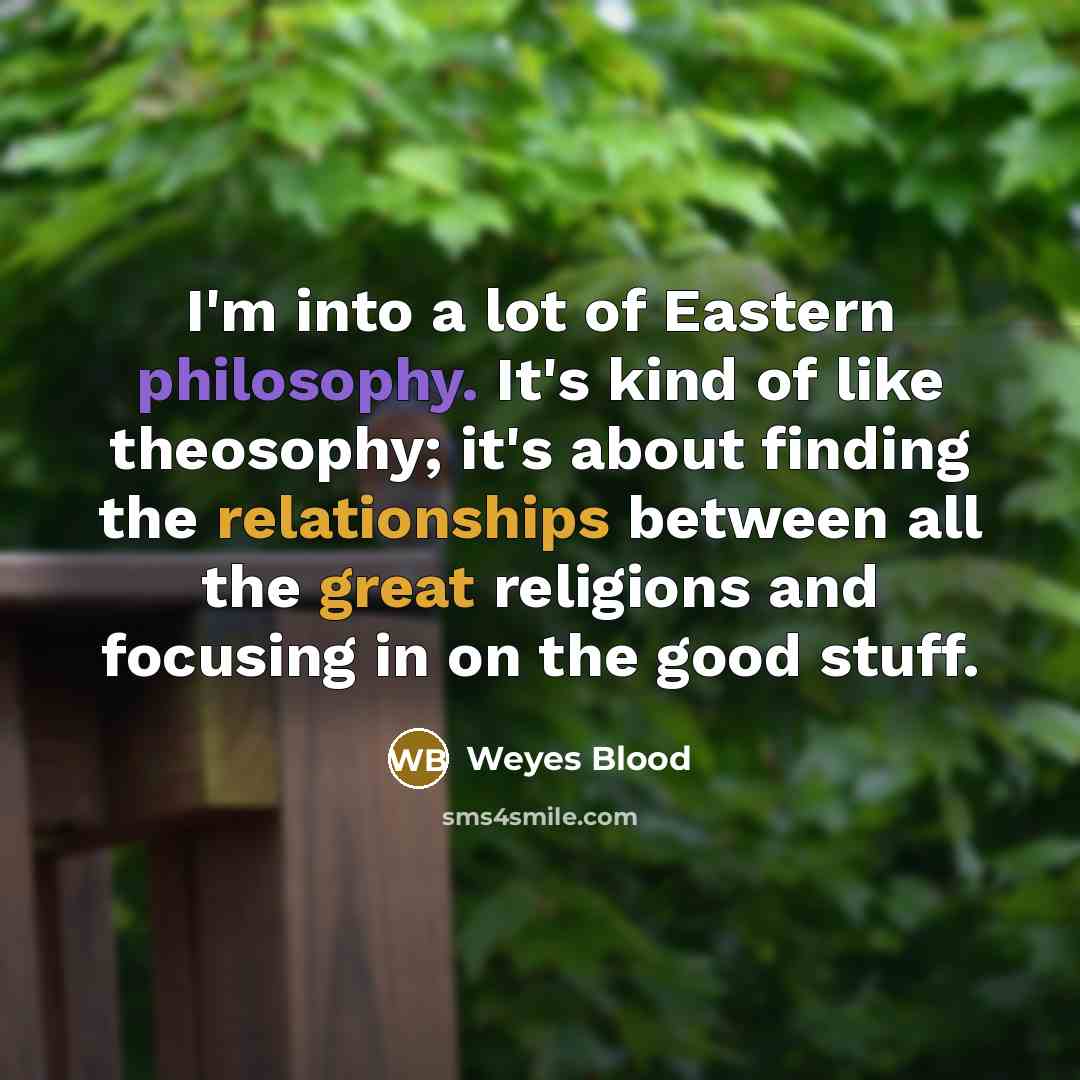 “I'm into a lot of Eastern philosophy. It's kind of like theosophy; it's about finding the relationships between all the great religions and focusing in on the good stuff.” quote by Weyes Blood