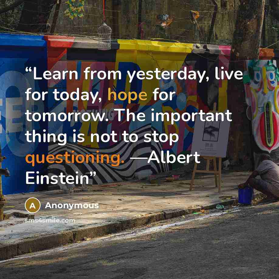 “Learn from yesterday, live for today, hope for tomorrow. The important thing is not to stop questioning. —Albert Einstein” quote by Anonymous