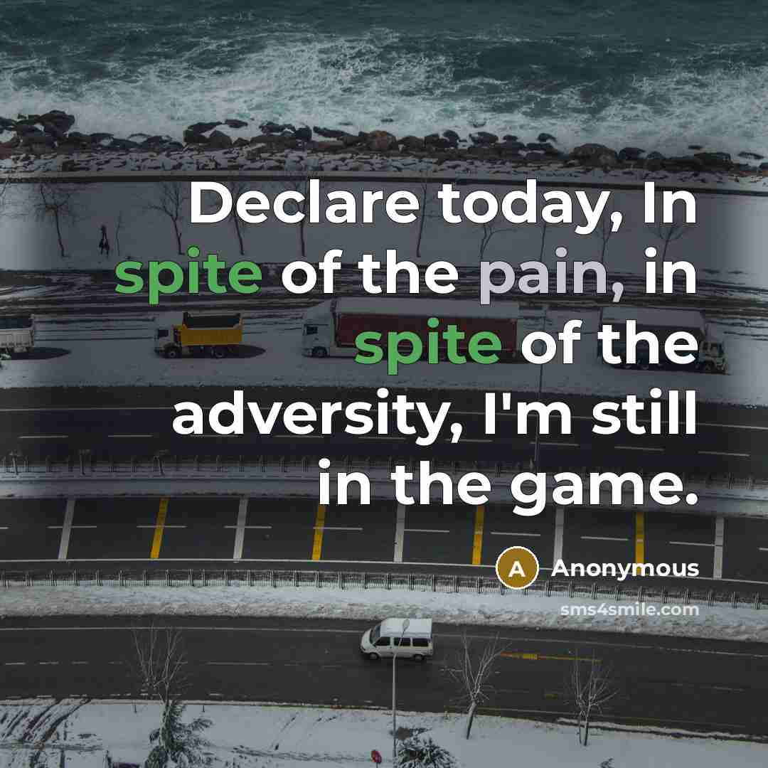 “Declare today, In spite of the pain, in spite of the adversity, I'm still in the game.” quote by Anonymous