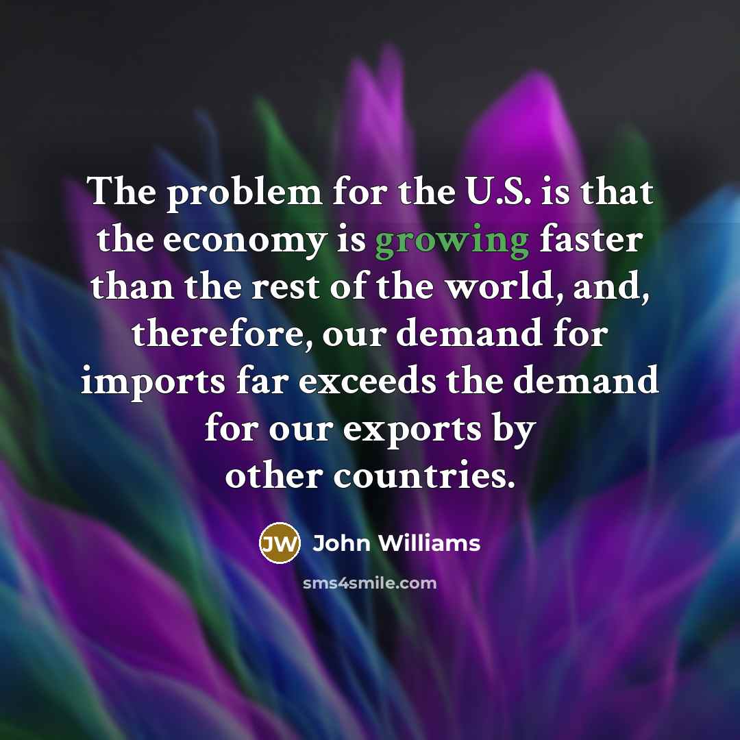 “The problem for the U.S. is that the economy is growing faster than the rest of the world, and, therefore, our demand for imports far exceeds the demand for our exports by other countries.” quote by John Williams