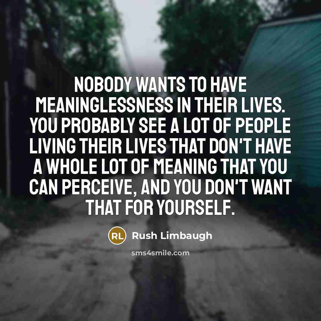 “Nobody wants to have meaninglessness in their lives. You probably see a lot of people living their lives that don't have a whole lot of meaning that you can perceive, and you don't want that for yourself.” quote by Rush Limbaugh