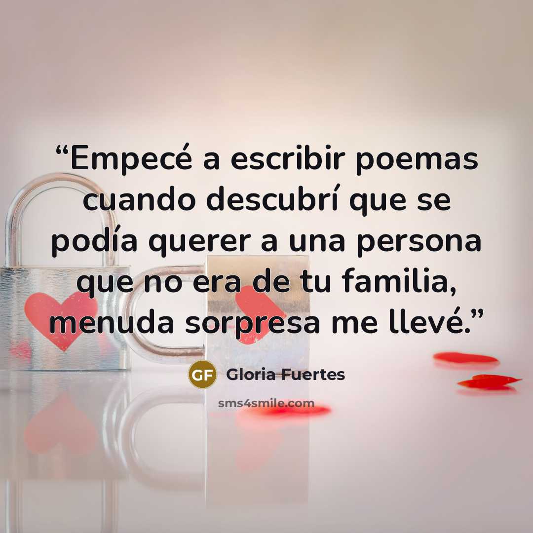“Empecé a escribir poemas cuando descubrí que se podía querer a una persona que no era de tu familia, menuda sorpresa me llevé.” quote by Gloria Fuertes