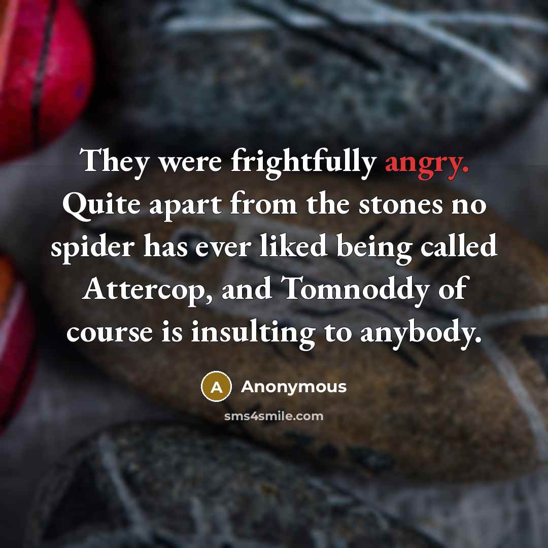 “They were frightfully angry. Quite apart from the stones no spider has ever liked being called Attercop, and Tomnoddy of course is insulting to anybody.” quote by Anonymous