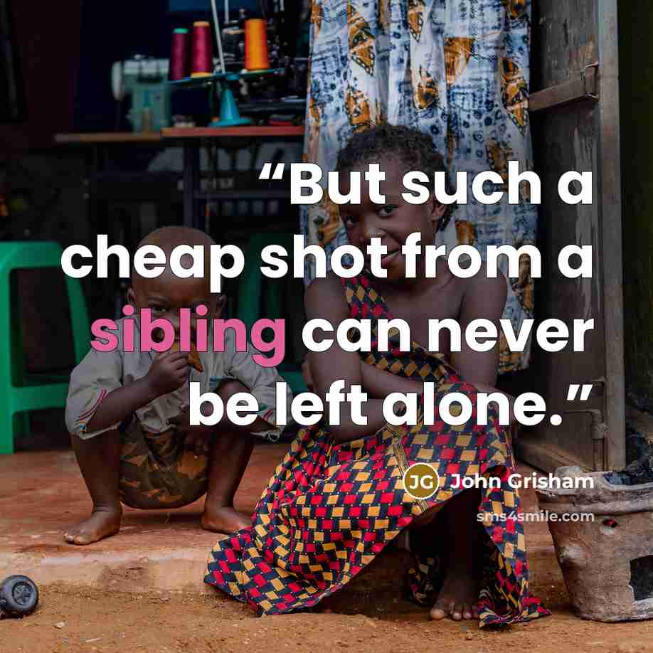 “But such a cheap shot from a sibling can never be left alone.” quote by John Grisham