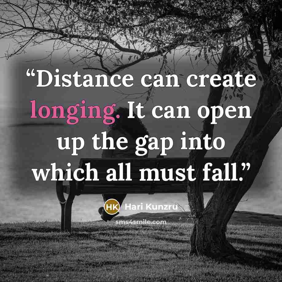 “Distance can create longing. It can open up the gap into which all must fall.” quote by Hari Kunzru