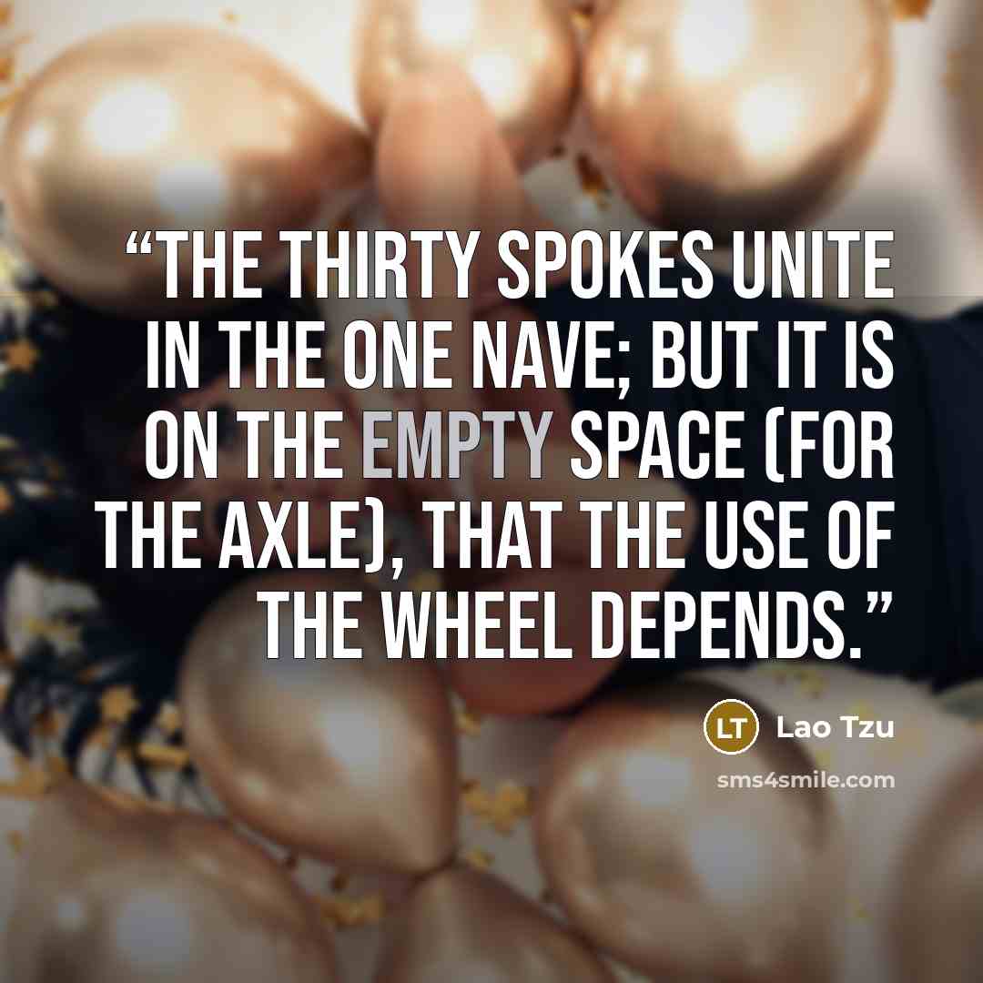 “The thirty spokes unite in the one nave; but it is on the empty space (for the axle), that the use of the wheel depends.” quote by Lao Tzu