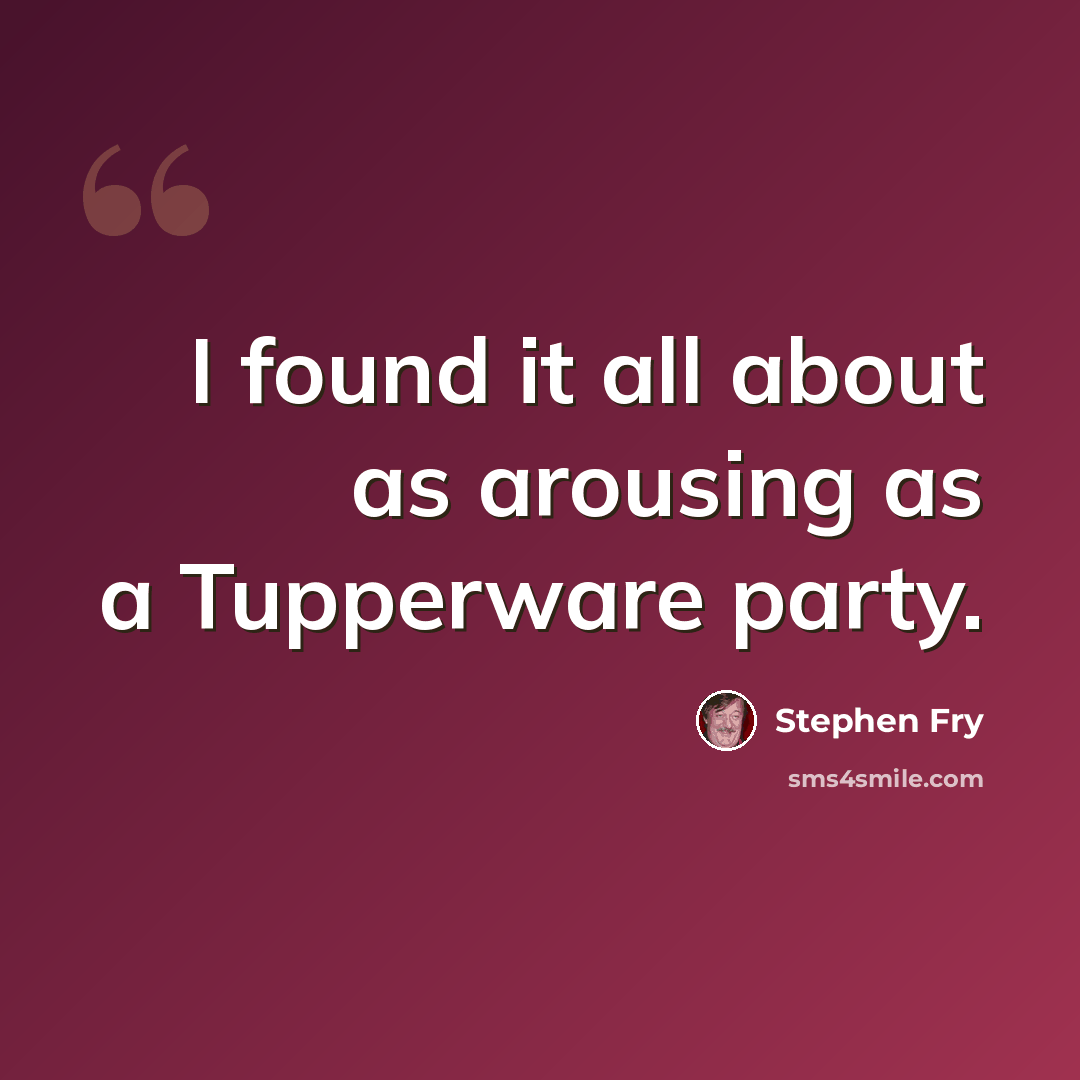 “I found it all about as arousing as a Tupperware party.” quote by Stephen Fry