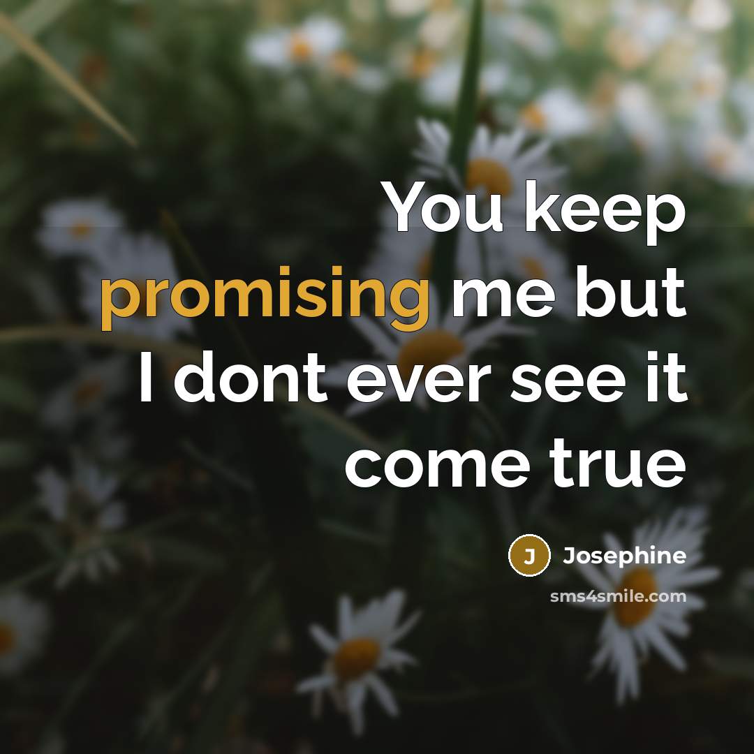 “You keep promising me but I dont ever see it come true” quote by Josephine