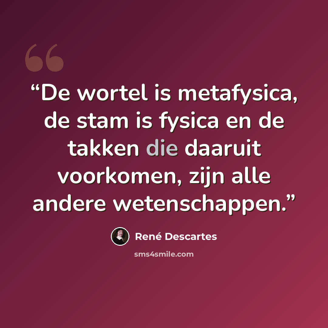 “De wortel is metafysica, de stam is fysica en de takken die daaruit voorkomen, zijn alle andere wetenschappen.” quote by René Descartes