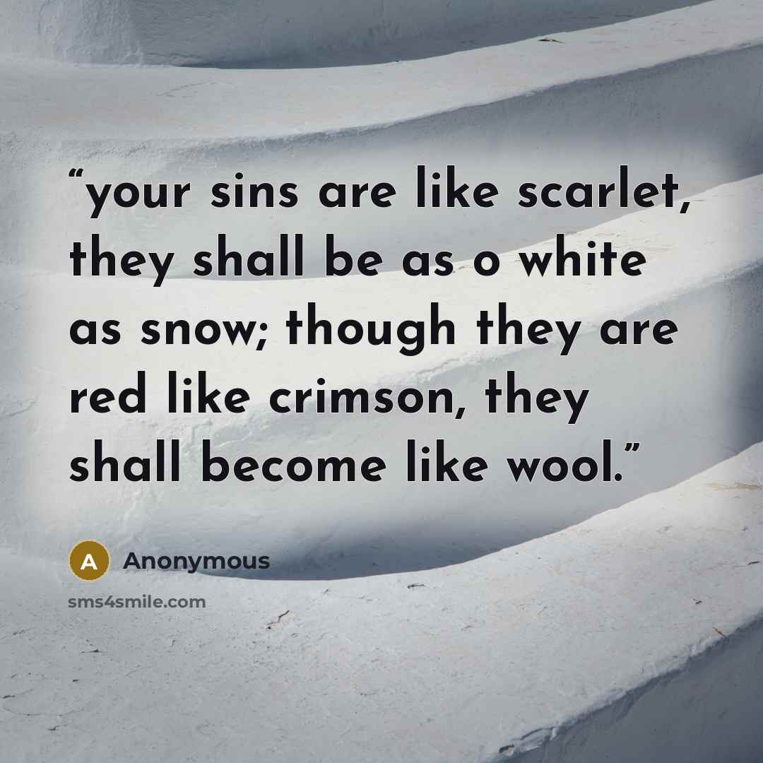 “your sins are like scarlet, they shall be as o white as snow; though they are red like crimson, they shall become like wool.” quote by Anonymous
