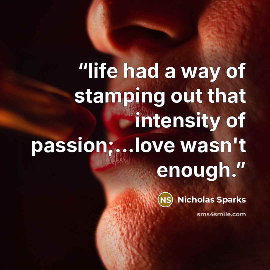 “life had a way of stamping out that intensity of passion;...love wasn't enough.” quote by Nicholas Sparks