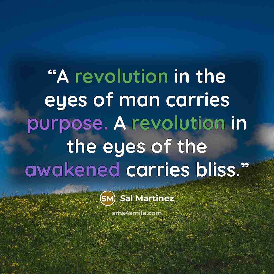 “A revolution in the eyes of man carries purpose. A revolution in the eyes of the awakened carries bliss.” quote by Sal Martinez