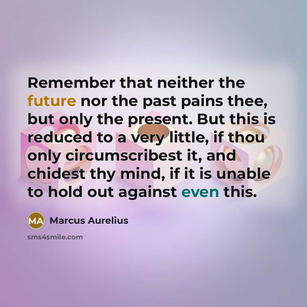 “Remember that neither the future nor the past pains thee, but only the present. But this is reduced to a very little, if thou only circumscribest it, and chidest thy mind, if it is unable to hold out against even this.” quote by Marcus Aurelius