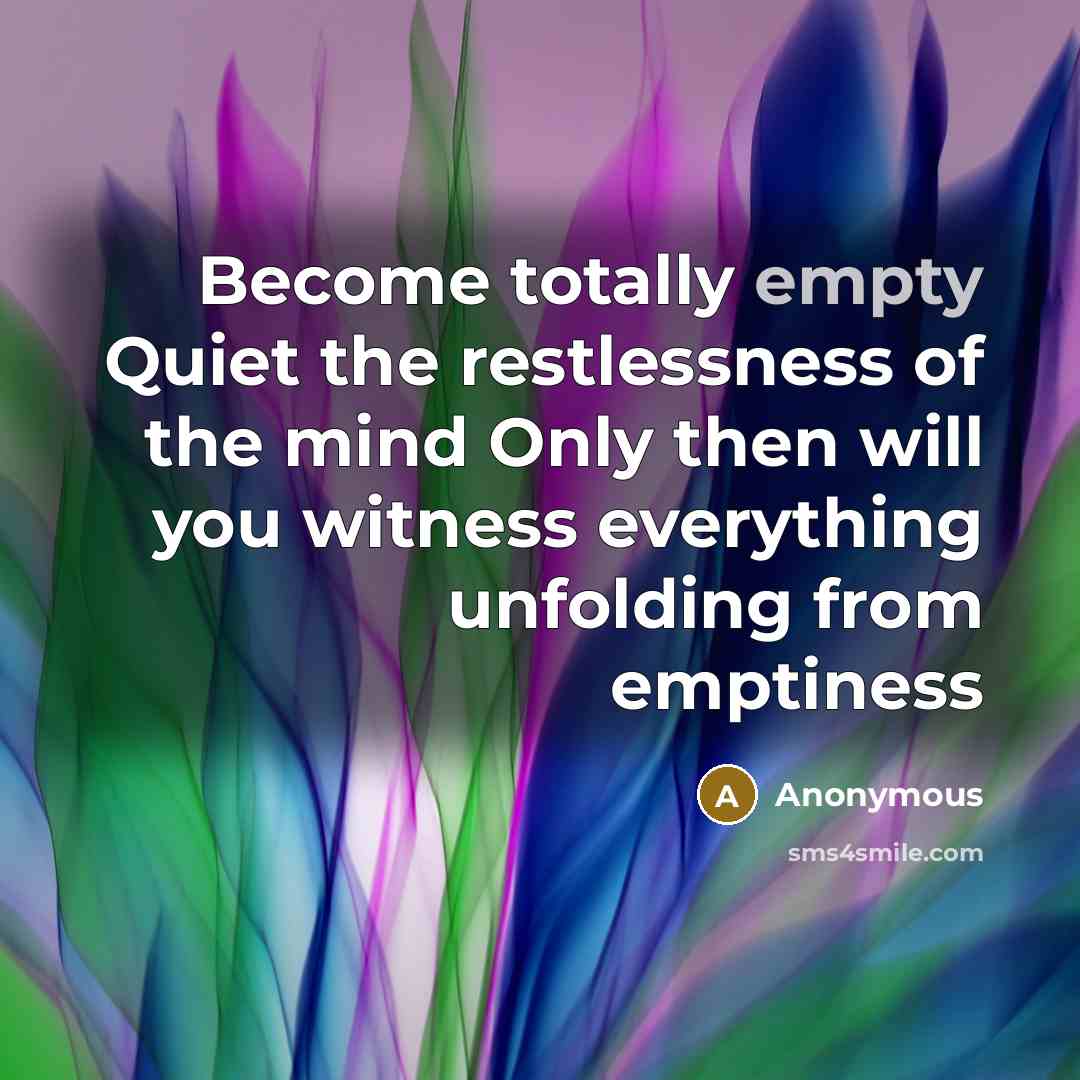 “Become totally empty Quiet the restlessness of the mind Only then will you witness everything unfolding from emptiness” quote by Anonymous